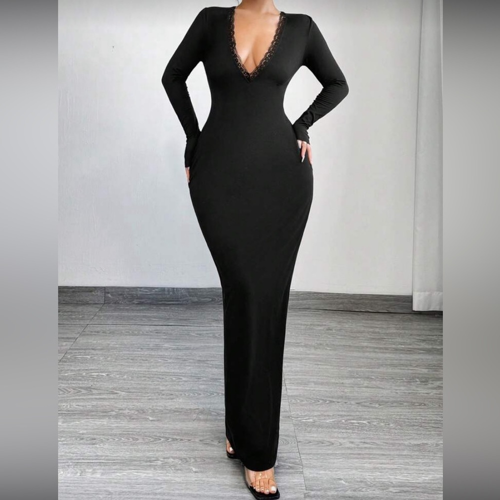 SHEIN Black Long Sleeve Maxi Dress